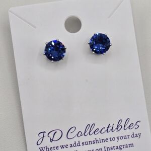 Swarovski Crystal Elements Sapphire Blue Silver Stud Earrings 2 Carat
